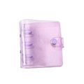 Close-up of translucent purple glitter binder with a 3-ring mechanism and snap button closure - Purple Glitter Cover / Purple