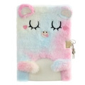 Detail of plush gradient cat diary with metallic heart lock and silver keys for kids - Pastel Pink (Gradient Pink Blue)