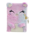 Detail of pink and blue plush cat diary with golden metal lock and sequin accents - Pastel Purple (Gradient Purple Blue)