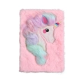 Carnet licorne en peluche rose avec sequins blancs et couverture en fausse fourrure - Rose