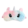 Plush unicorn sleep mask with colorful gradient fur and silver horn detail - Big Eyes - Tie-dye Pink