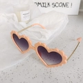 Pink heart-shaped sunglasses with wavy lace frames and slim gold metal temples - Metal Leg Nude Pink