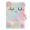 Cute pink plush cat notebook for girls featuring a metal lock and keys on white background - Pastel Pink (Gradient Pink Blue)