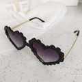 Kids heart sunglasses with black petal frame, purple gradient lenses and gold metal legs - Metal Leg Black Double Grey