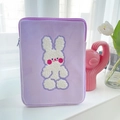 Cute purple plush iPad sleeve with white cartoon rabbit embroidery and zipper - For 9.7-11 inch Tablets / Purple Rabbit