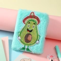Detail of mint green plush notebook cover with embroidered cartoon avocado and sequins - 4# Light Blue Avocado