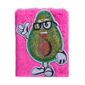 Détail du carnet en peluche rose avec broderie avocat mignonne et paillettes brillantes - Rose fuchsia-Avocat avec lunettes cool