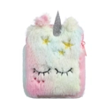 Plush unicorn crossbody bag for girls with pastel gradient colors and sequins - Pink