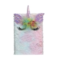 Cute unicorn plush notebook with colorful faux fur and sequined purple wings design - Light Purple Horn