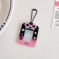 Pink and black gradient acrylic photocard holder with cute bow and metal ball chain - Black