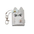 Detailed view of silver glitter mini notebook with cartoon animal and blue silk bow - Silver Owl