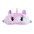 Pink and blue gradient plush unicorn sleep mask with silver horn and cartoon embroidery - Big Eyes - Tie-dye Purple