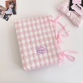 Detailed view of pink and white tweed A5 binder with soft silk ribbon ties and embroidery - Pink Shell (Inner Pages Not Included)