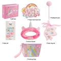 Detailed view of unicorn gift box stationery set with hair accessories and plush pen - Unicorn Bag Accessory Gift Set