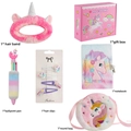 Unicorn themed stationery gift set with plush notebook, headband, and hairpins in pink box - Unicorn Notebook Accessory Gift Set