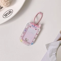 Detail of pink phone-shaped acrylic photo holder with heart window and cat motifs - Pink