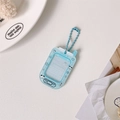Close-up of retro flip phone photo frame keychain with blue bead chain and panda motifs - Blue
