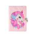 Diario unicorno in peluche rosa A5 con capelli arcobaleno e lucchetto in metallo argentato - Rosa