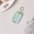 Close-up of light green acrylic mini photo holder with heart cutout and bead chain - Green