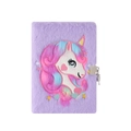 Diario A5 in peluche viola unicorno con serratura metallica e ricamo di paillettes - Viola