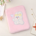 Pink plush tablet sleeve with cute white bunny embroidery and zip closure for iPad - For 9.7-11 inch Tablets / Pink Rabbit