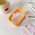 Detail view of transparent orange PVC mini organizer bag with zipper and clip for dolls - Orange