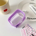 Close-up of purple transparent PVC mini storage bag with double zippers and metal hook - Purple