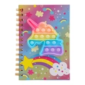 Makro-Detail von Einhorn Spiral-Notizbuch mit Regenbogen Pop-it Sensory Fidget Cover - Regenbogen-Einhorn