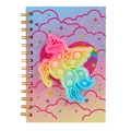 Regenbogen Einhorn Spiralnotizbuch mit Pop-it Fidget Silikonhülle und Golddrahtbindung - Pegasus Einhorn