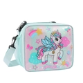 Light blue unicorn lunch bag for kids with sparkling sequins and crossbody strap - Unicorn Style / Green