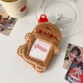 Cute brown plush gingerbread man photocard holder with red Santa hat and white hook - Gingerbread Man Style / Brown