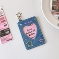Detail of blue denim heart cutout card holder with Y2K starlight star clasp design - Light Blue