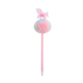 Pink unicorn ballpoint pen featuring a fluffy rainbow pompom and glittery star sequins - Colorful