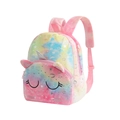 Rainbow plush unicorn backpack for kids with silver stars and adjustable pink straps - Pink