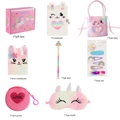 Plüsch Einhorn und Katze Schreibwaren Geschenkset mit Notizbuch und Handtasche - Notizbuch Set