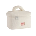 Beauty case in peluche bianca con doppia cerniera e manico per articoli da toilette - Bianco