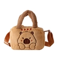 Borsa a tracolla capibara in peluche per bambini con ricami e cuori decorativi - Marrone Chiaro - Capibara con Cuore