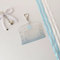 Detail of blue gradient photo card holder with sweet love text and silver heart clasp - Horizontal - Blue