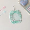 Macro view of light green cartoon rabbit card holder with star-shaped window and silver keychain - Green (Rabbit Style)