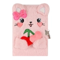 Pink plush cat diary notebook with a lock and bow decoration for girls' school gifts - Pink
