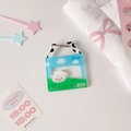 Cute cow milk box acrylic photocard holder with silver metal carabiner keychain - Cartoon Milk