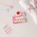 Pink acrylic cake pendant keychain with strawberry pattern and metal carabiner clip - Cake