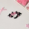 Pink and black acrylic bat wing heart charm with devil horns and star details - Bat Wing Heart Charm / Devil Heart