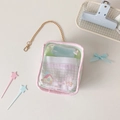 Clear PVC doll storage bag with pink trim, gold chain, and cute rabbit illustrations - Pink