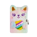 Cat plush A5 notebook with colorful heart embroidery and silver metal security lock - Tie-dye Multicolor