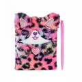Dettaglio del set taccuino gatto in peluche colorato con pelliccia sintetica e paillettes - Gatto Leopardato (Con Penna)