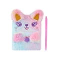 Dettaglio di un quaderno a forma di gatto in peluche con orecchie 3D e penna rosa - Gatto Colorato (Con Penna)
