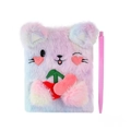 Close-up of cat-themed plush notebook set with colorful gradient fur and matching pen - Pastel Heart Cat (With Pen)