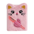 Set taccuino gatto in peluche rosa con orecchie glitterate oro e penna gel abbinata - Gatto Rosa