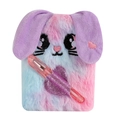Set mini diario di peluche a forma di coniglio con pelliccia viola e penna glitter - Coniglio Arcobaleno Viola